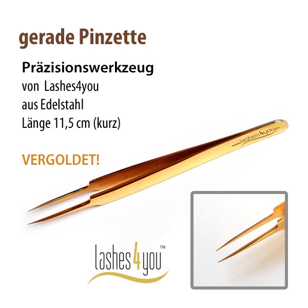 kleine Pinzette - gerade, vergoldet